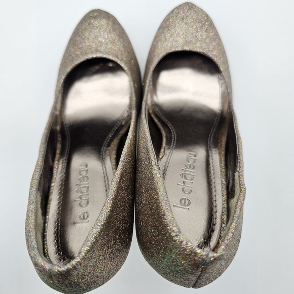 Le Chateau Women's Gold/Champagne Muti Color Glitter, Round toe Heels, New - Picture 7 of 14
